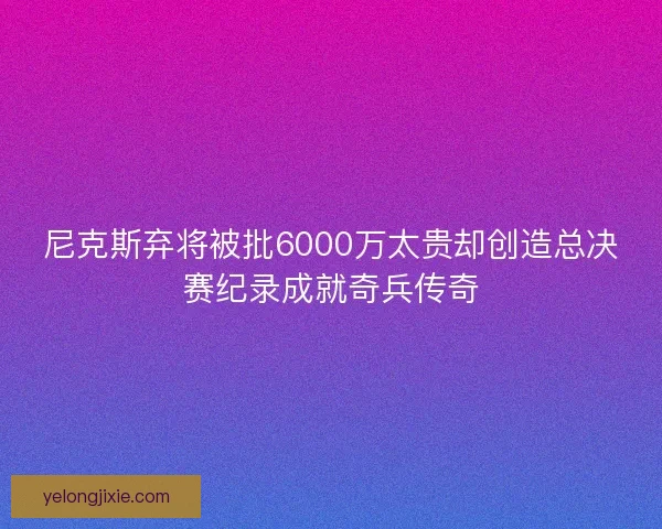 尼克斯弃将被批6000万太贵却创造总决赛纪录成就奇兵传奇